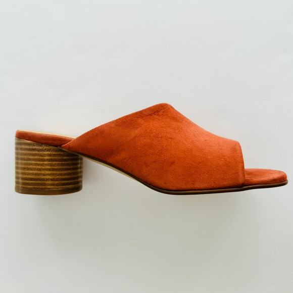 Anthropologie Orange Suede Mules Size 40 US 9 NEW Round Block Heel Fall Open Toe - Picture 1 of 6